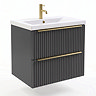 AquaSure Fluted Waterproof PVC Wall Hung Vanity Satin Anthracite - 600mm with Brushed Brass Handles