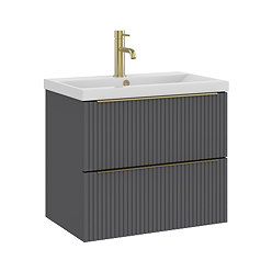 AquaSure Fluted Waterproof PVC Wall Hung Vanity Satin Anthracite - 600mm with Brushed Brass Handles