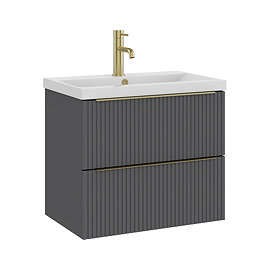 AquaSure Fluted Waterproof PVC Wall Hung Vanity Satin Anthracite - 600mm with Brushed Brass Handles