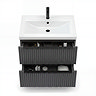 AquaSure Fluted Waterproof PVC Wall Hung Vanity Satin Anthracite - 600mm with Matt Black Handles