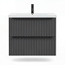 AquaSure Fluted Waterproof PVC Wall Hung Vanity Satin Anthracite - 600mm with Matt Black Handles