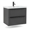 AquaSure Fluted Waterproof PVC Wall Hung Vanity Satin Anthracite - 600mm with Matt Black Handles