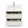 AquaSure Fluted Waterproof PVC Wall Hung Vanity Unit Satin White - 600mm with Brushed Brass Handles