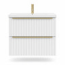 AquaSure Fluted Waterproof PVC Wall Hung Vanity Unit Satin White - 600mm with Brushed Brass Handles