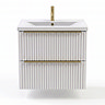 AquaSure Fluted Waterproof PVC Wall Hung Vanity Unit Satin White - 600mm with Brushed Brass Handles