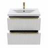 AquaSure Fluted Waterproof PVC Wall Hung Vanity Unit Satin White - 600mm with Brushed Brass Handles