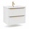 AquaSure Fluted Waterproof PVC Wall Hung Vanity Unit Satin White - 600mm with Brushed Brass Handles