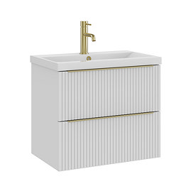 AquaSure Fluted Waterproof PVC Wall Hung Vanity Unit Satin White - 600mm with Brushed Brass Handles