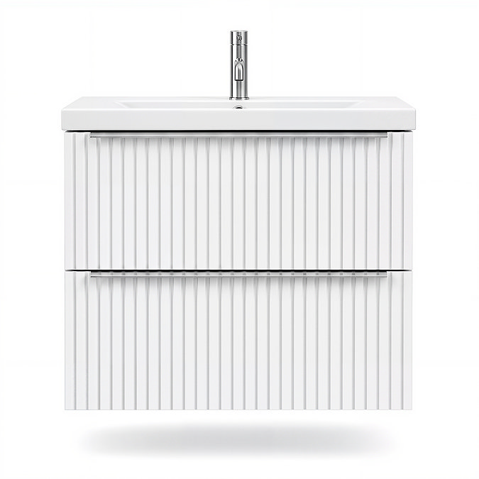 AquaSure Fluted Waterproof PVC Wall Hung Vanity Unit Satin White - 600mm with Chrome Handles