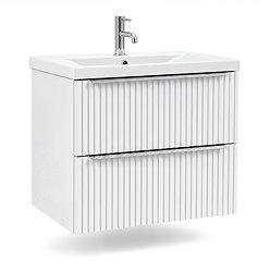 AquaSure Fluted Waterproof PVC Wall Hung Vanity Unit Satin White - 600mm with Chrome Handles