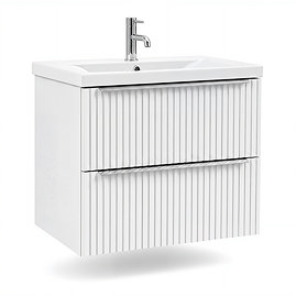 AquaSure Fluted Waterproof PVC Wall Hung Vanity Unit Satin White - 600mm with Chrome Handles
