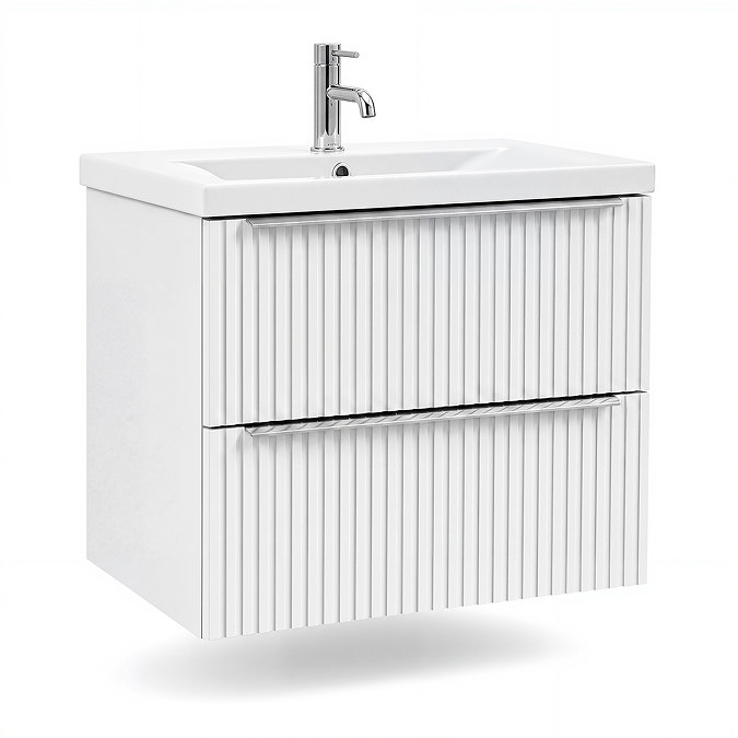 AquaSure Fluted Waterproof PVC Wall Hung Vanity Unit Satin White - 600mm with Chrome Handles