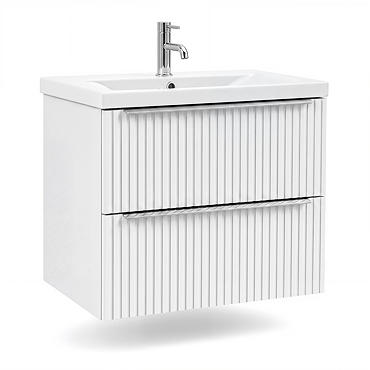 AquaSure Fluted Waterproof PVC Wall Hung Vanity Unit Satin White - 600mm with Chrome Handles