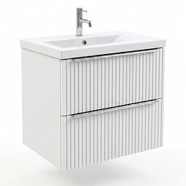 AquaSure Fluted Waterproof PVC Wall Hung Vanity Unit Satin White - 600mm with Chrome Handles