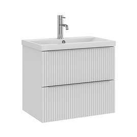 AquaSure Fluted Waterproof PVC Wall Hung Vanity Unit Satin White - 600mm with Chrome Handles