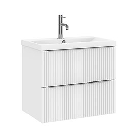 AquaSure Fluted Waterproof PVC Wall Hung Vanity Unit Satin White - 600mm with Chrome Handles