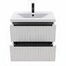 AquaSure Fluted Waterproof PVC Wall Hung Vanity Unit Satin White - 600mm with Matt Black Handles