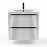AquaSure Fluted Waterproof PVC Wall Hung Vanity Unit Satin White - 600mm with Matt Black Handles