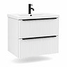 AquaSure Fluted Waterproof PVC Wall Hung Vanity Unit Satin White - 600mm with Matt Black Handles
