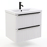 AquaSure Fluted Waterproof PVC Wall Hung Vanity Unit Satin White - 600mm with Matt Black Handles