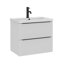 AquaSure Fluted Waterproof PVC Wall Hung Vanity Unit Satin White - 600mm with Matt Black Handles