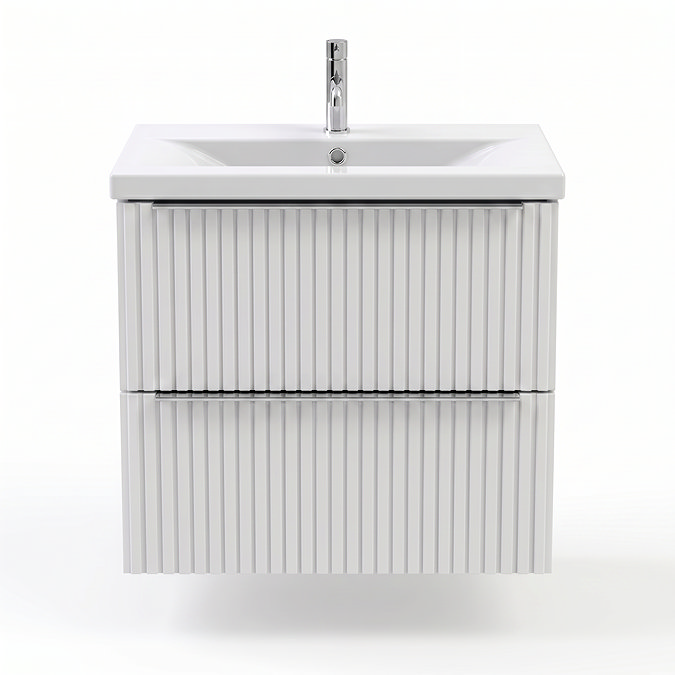 AquaSure Fluted Waterproof PVC Wall Hung Vanity Unit Satin White - 600mm with Chrome Handles