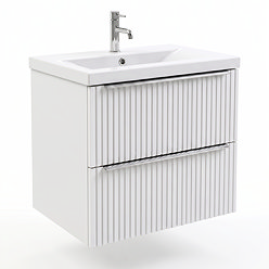 AquaSure Fluted Waterproof PVC Wall Hung Vanity Unit Satin White - 600mm with Chrome Handles