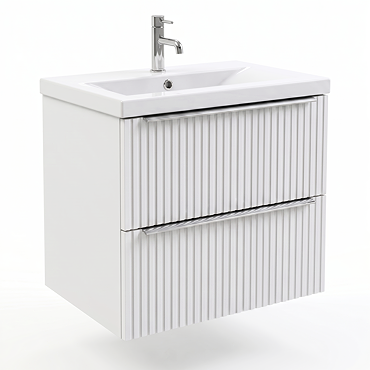 AquaSure Fluted Waterproof PVC Wall Hung Vanity Unit Satin White - 600mm with Chrome Handles