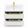 AquaSure Fluted Waterproof PVC Wall Hung Vanity Unit Satin White - 800mm with Brushed Brass Handles