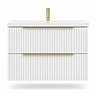 AquaSure Fluted Waterproof PVC Wall Hung Vanity Unit Satin White - 800mm with Brushed Brass Handles