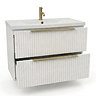 AquaSure Fluted Waterproof PVC Wall Hung Vanity Unit Satin White - 800mm with Brushed Brass Handles