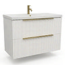 AquaSure Fluted Waterproof PVC Wall Hung Vanity Unit Satin White - 800mm with Brushed Brass Handles