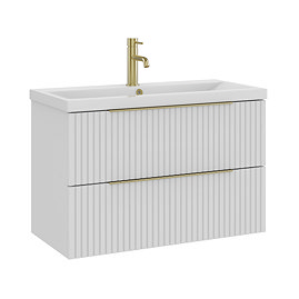 AquaSure Fluted Waterproof PVC Wall Hung Vanity Unit Satin White - 800mm with Brushed Brass Handles