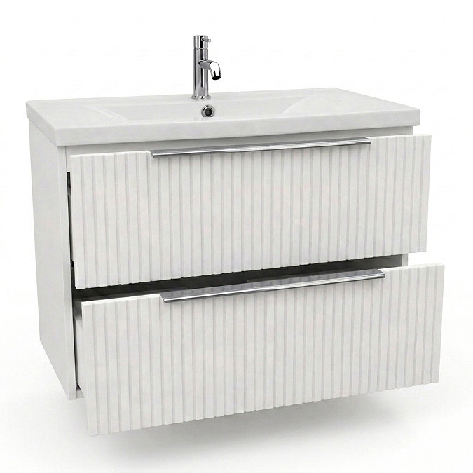 AquaSure Fluted Waterproof PVC Wall Hung Vanity Unit Satin White - 800mm with Chrome Handles