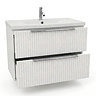 AquaSure Fluted Waterproof PVC Wall Hung Vanity Unit Satin White - 800mm with Chrome Handles