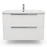 AquaSure Fluted Waterproof PVC Wall Hung Vanity Unit Satin White - 800mm with Chrome Handles