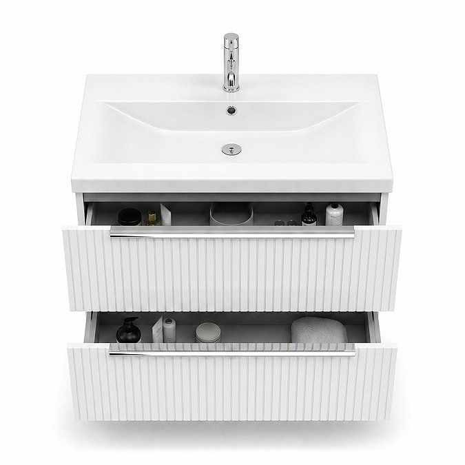 AquaSure Fluted Waterproof PVC Wall Hung Vanity Unit Satin White - 800mm with Chrome Handles