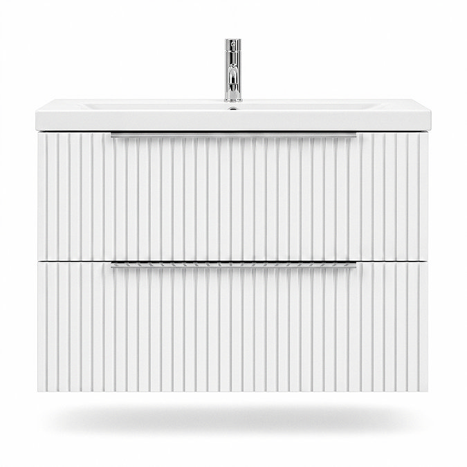 AquaSure Fluted Waterproof PVC Wall Hung Vanity Unit Satin White - 800mm with Chrome Handles