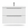 AquaSure Fluted Waterproof PVC Wall Hung Vanity Unit Satin White - 800mm with Chrome Handles