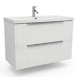 AquaSure Fluted Waterproof PVC Wall Hung Vanity Unit Satin White - 800mm with Chrome Handles