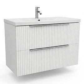 AquaSure Fluted Waterproof PVC Wall Hung Vanity Unit Satin White - 800mm with Chrome Handles