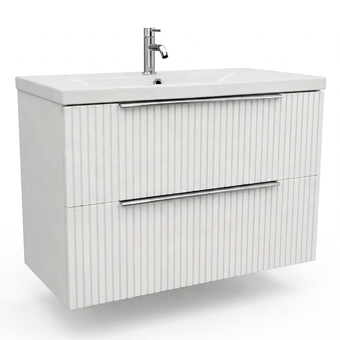 AquaSure Fluted Waterproof PVC Wall Hung Vanity Unit Satin White - 800mm with Chrome Handles