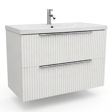 AquaSure Fluted Waterproof PVC Wall Hung Vanity Unit Satin White - 800mm with Chrome Handles