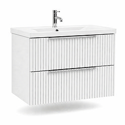 AquaSure Fluted Waterproof PVC Wall Hung Vanity Unit Satin White - 800mm with Chrome Handles
