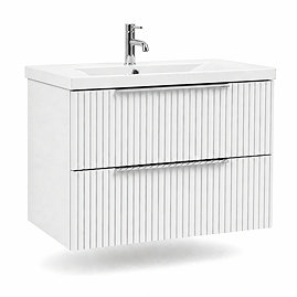 AquaSure Fluted Waterproof PVC Wall Hung Vanity Unit Satin White - 800mm with Chrome Handles
