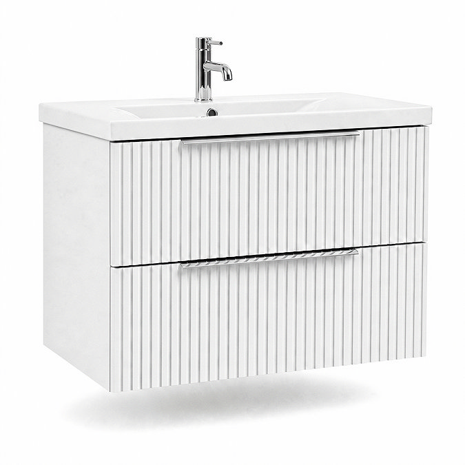 AquaSure Fluted Waterproof PVC Wall Hung Vanity Unit Satin White - 800mm with Chrome Handles