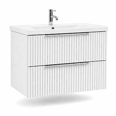 AquaSure Fluted Waterproof PVC Wall Hung Vanity Unit Satin White - 800mm with Chrome Handles