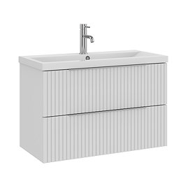 AquaSure Fluted Waterproof PVC Wall Hung Vanity Unit Satin White - 800mm with Chrome Handles