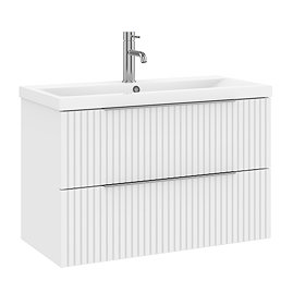 AquaSure Fluted Waterproof PVC Wall Hung Vanity Unit Satin White - 800mm with Chrome Handles