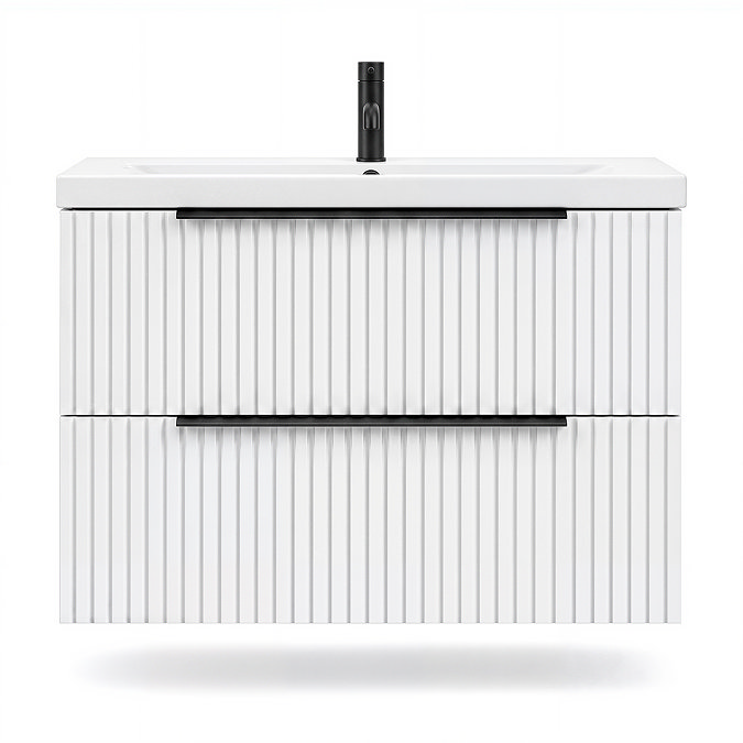 AquaSure Fluted Waterproof PVC Wall Hung Vanity Unit Satin White - 800mm with Matt Black Handles